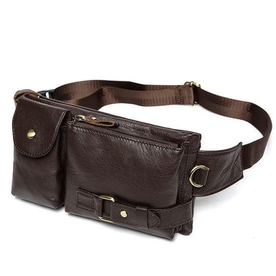 Premium Genuine Leather Waist Pack - Compact Travel Belt Bag