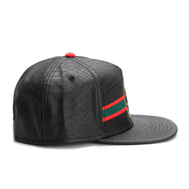 Black Leather Snapback Cap