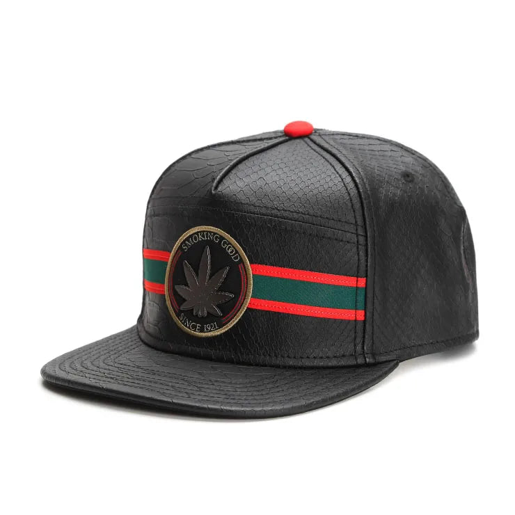 Black Leather Snapback Cap