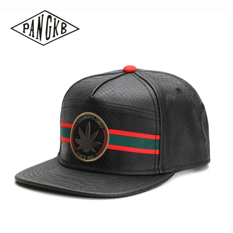 Black Leather Snapback Cap