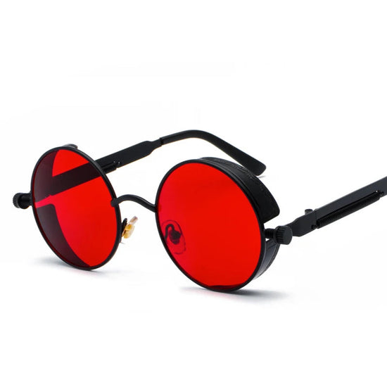 Retro Steampunk Round Sunglasses - Metal Frame Red Lens