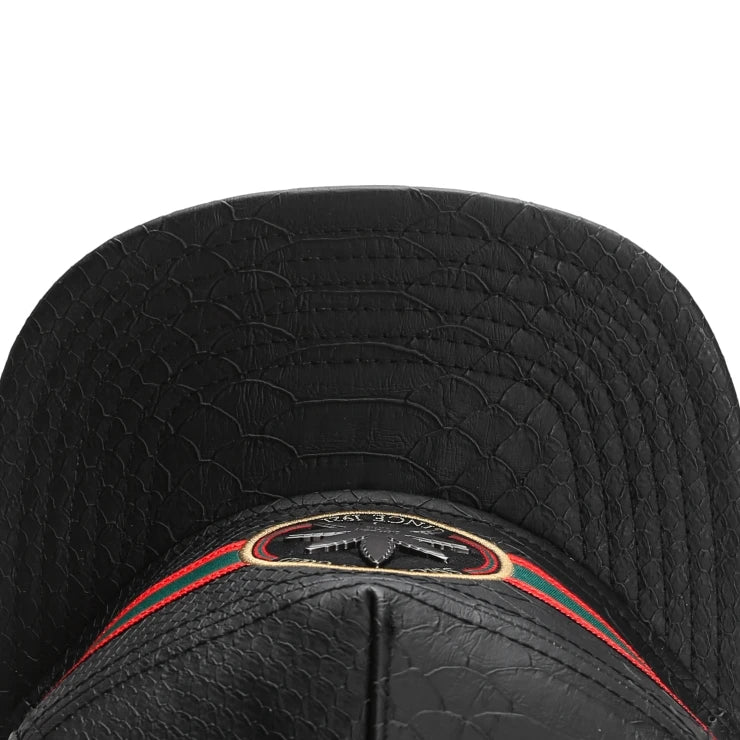 Black Leather Snapback Cap