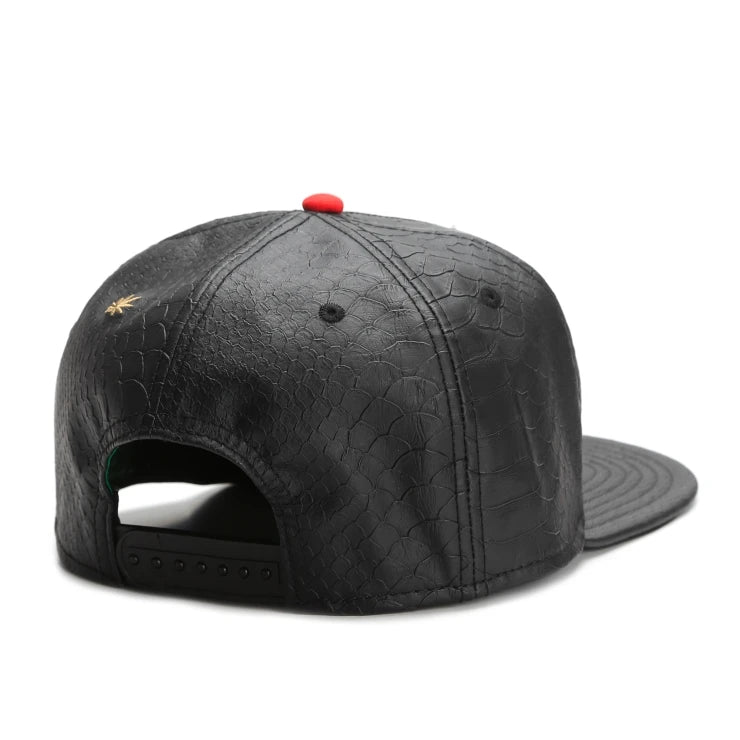 Black Leather Snapback Cap