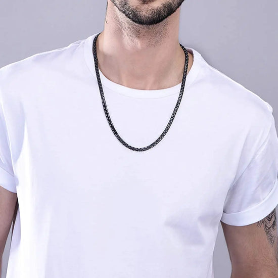 Stainless Steel Flat Box Chain Necklace - Black 4mm or 6mm Unisex Style
