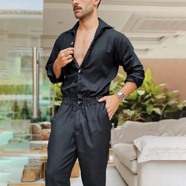 Men's Button-Front Utility Jumpsuit - Oversized Casual Workwear