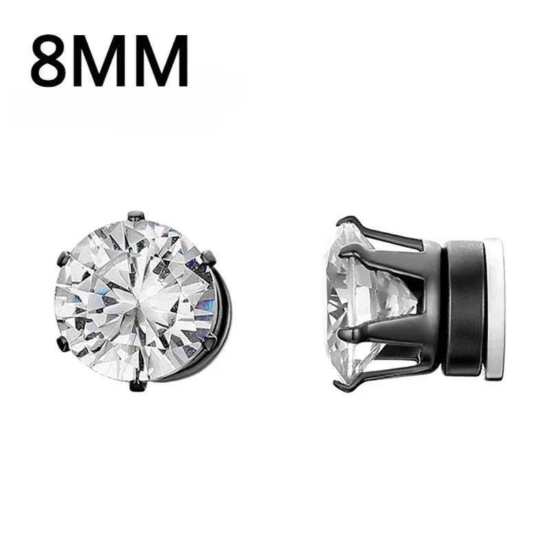 Magnetic Crystal Stud Earrings - Non-Piercing Round Clip-On Pair