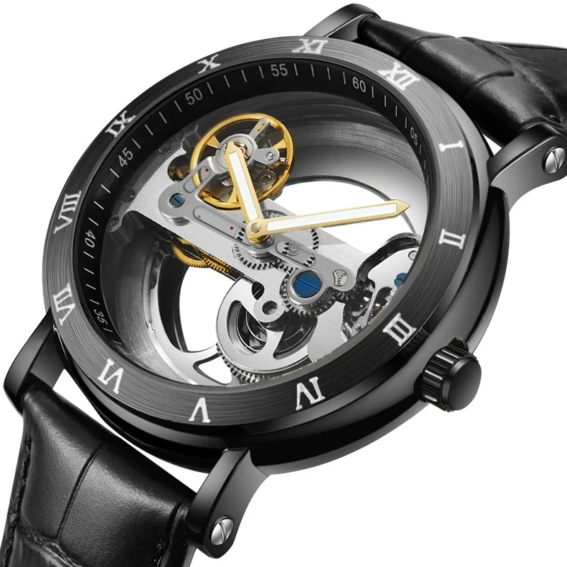 YASHIDUN Stainless Steel Automatic Mechanical Skeleton Watch - 3Bar Water Resistant
