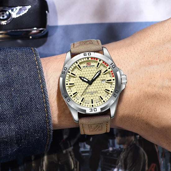 VA VA VOOM Leather Strap Quartz Sports Watch - 3Bar Water Resistant