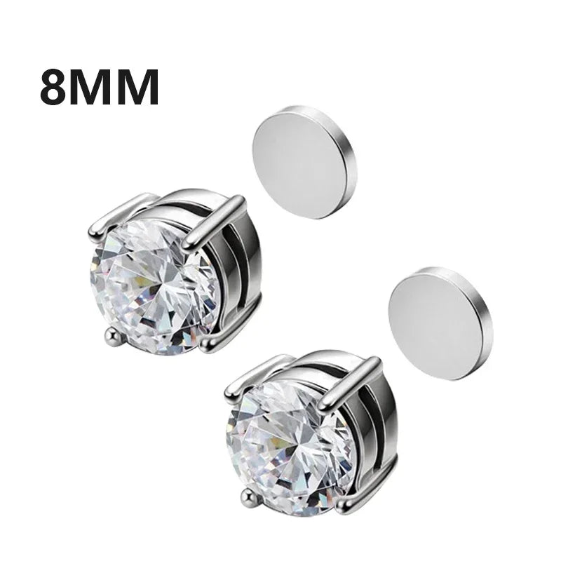 Magnetic Crystal Stud Earrings - Non-Piercing Round Clip-On Pair