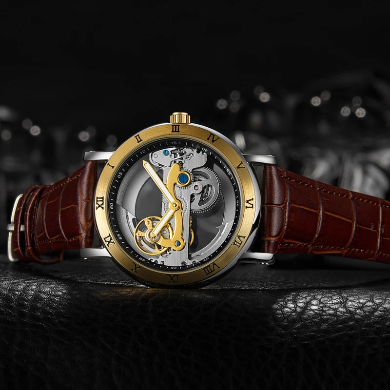 YASHIDUN Stainless Steel Automatic Mechanical Skeleton Watch - 3Bar Water Resistant