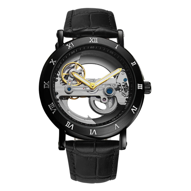 YASHIDUN Stainless Steel Automatic Mechanical Skeleton Watch - 3Bar Water Resistant