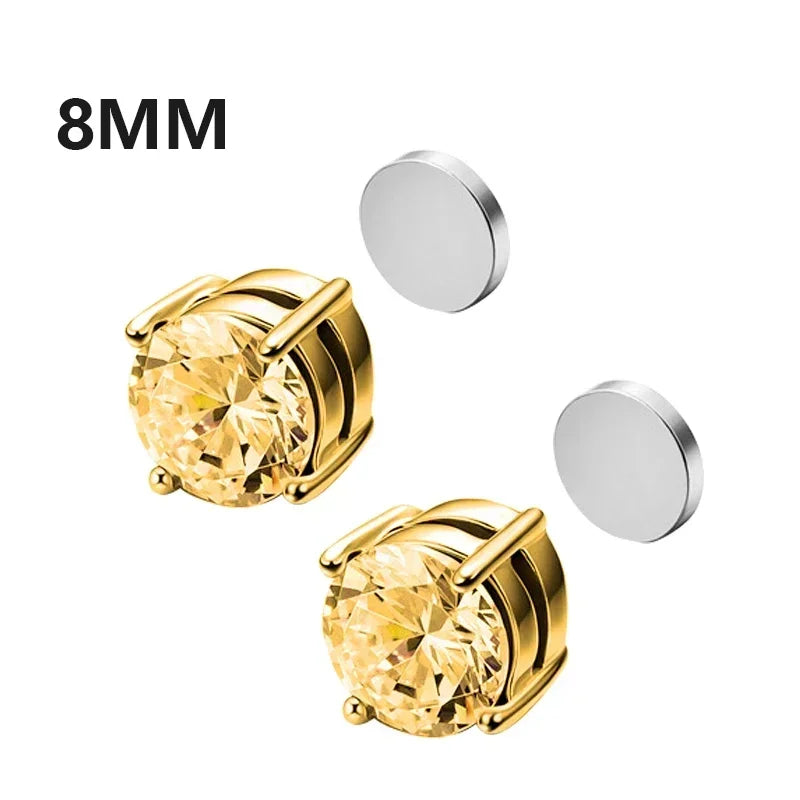 Magnetic Crystal Stud Earrings - Non-Piercing Round Clip-On Pair