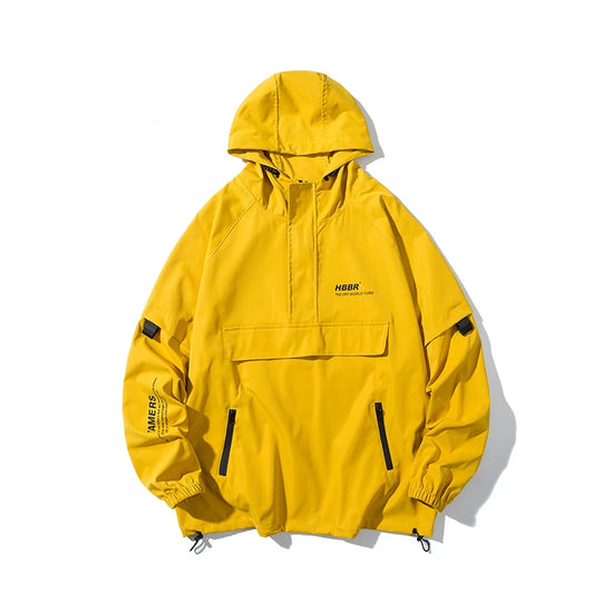 Hooded Bomber Windbreaker Jacket - Streetwear Ribbon Detail