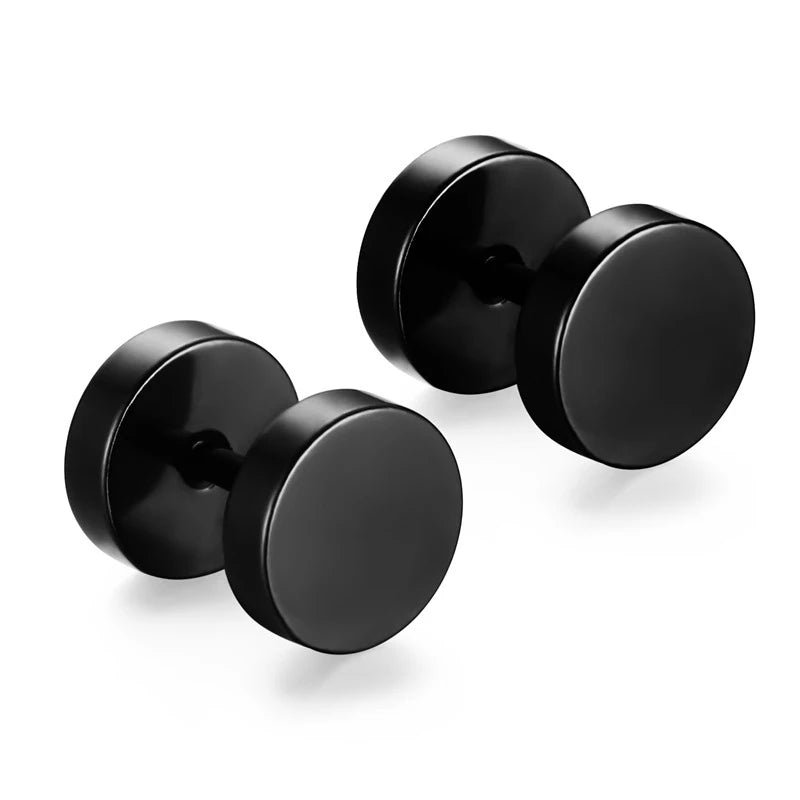 Black Stainless Steel Stud Earrings - Punk Gothic Unisex Pair