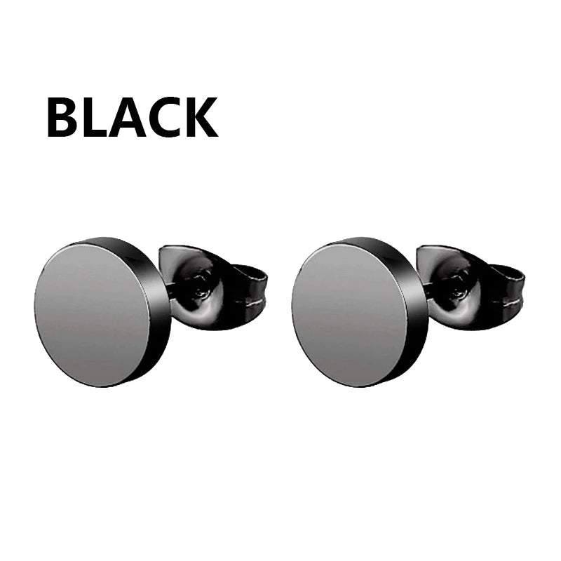 Black Stainless Steel Stud Earrings - Punk Gothic Unisex Pair