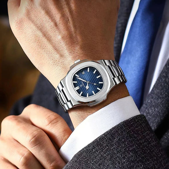 POEDAGAR Stainless Steel Quartz Square Watch - 3Bar Water Resistant