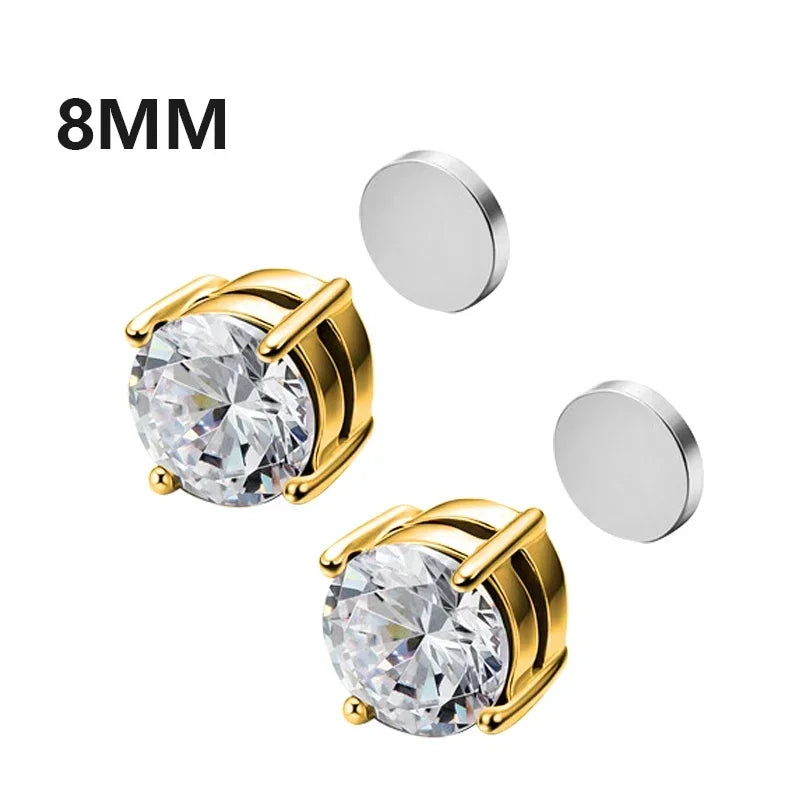 Magnetic Crystal Stud Earrings - Non-Piercing Round Clip-On Pair