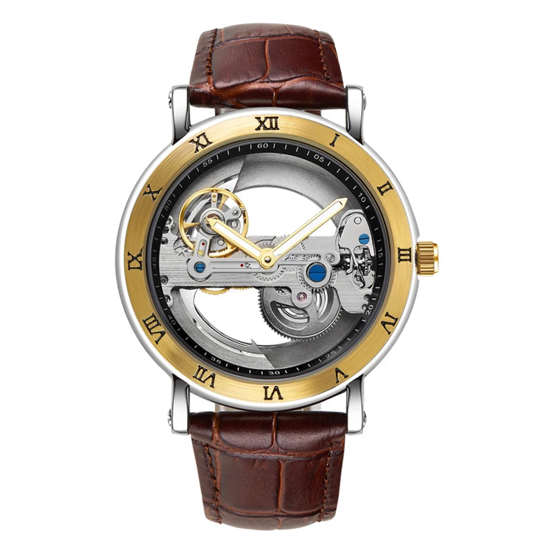 YASHIDUN Stainless Steel Automatic Mechanical Skeleton Watch - 3Bar Water Resistant