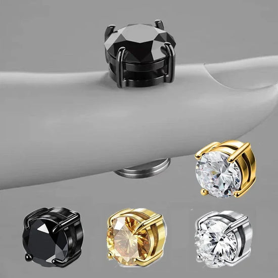 Magnetic Crystal Stud Earrings - Non-Piercing Round Clip-On Pair