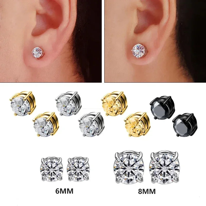 Magnetic Crystal Stud Earrings - Non-Piercing Round Clip-On Pair