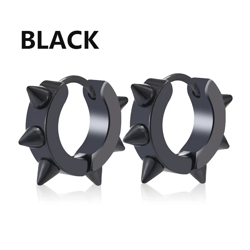 Black Stainless Steel Stud Earrings - Punk Gothic Unisex Pair