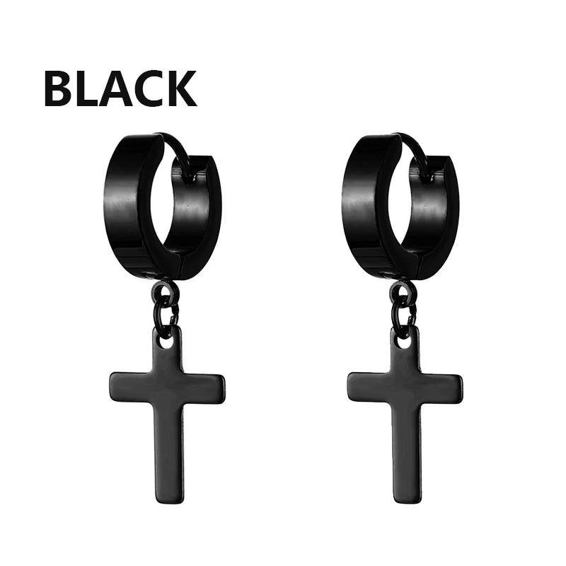 Black Stainless Steel Stud Earrings - Punk Gothic Unisex Pair