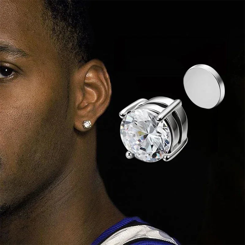 Magnetic Crystal Stud Earrings - Non-Piercing Round Clip-On Pair