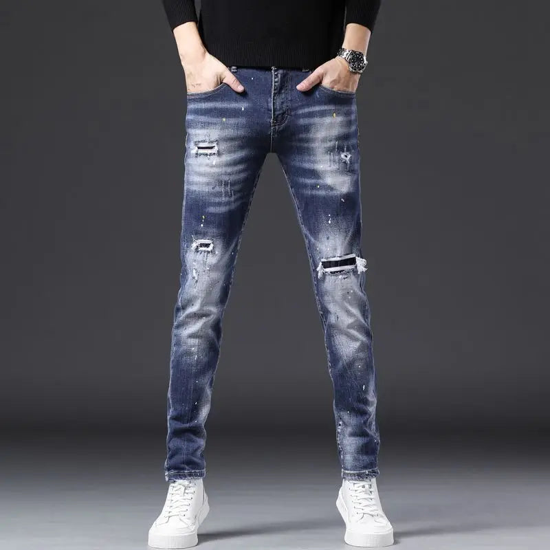 Premium Men's Ripped Stretch Jeans - Slim Streetwear Fit