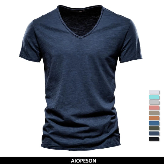 Premium 100% Cotton V-Neck T-Shirt - Breathable Slim Fit
