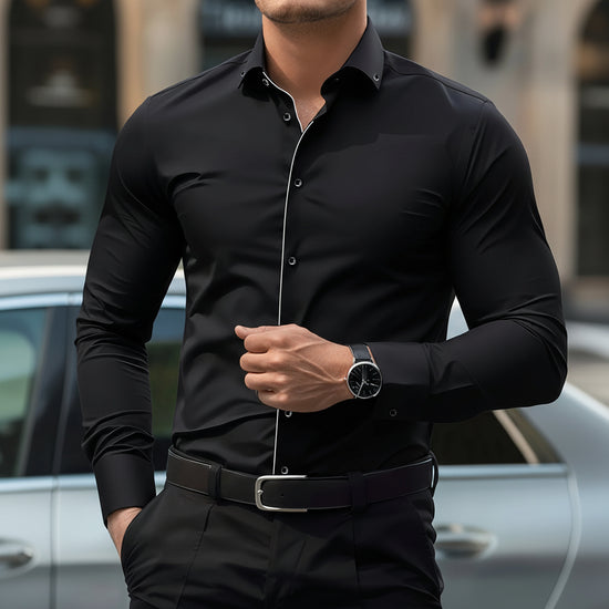 FGKKS Long Sleeve Dress Shirt - Smart Business Patchwork Style