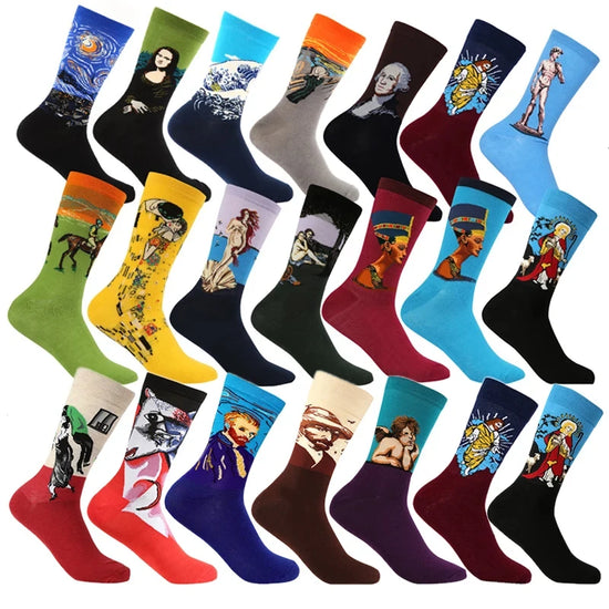Retro Cotton Art Socks - Van Gogh Inspired Crew Socks