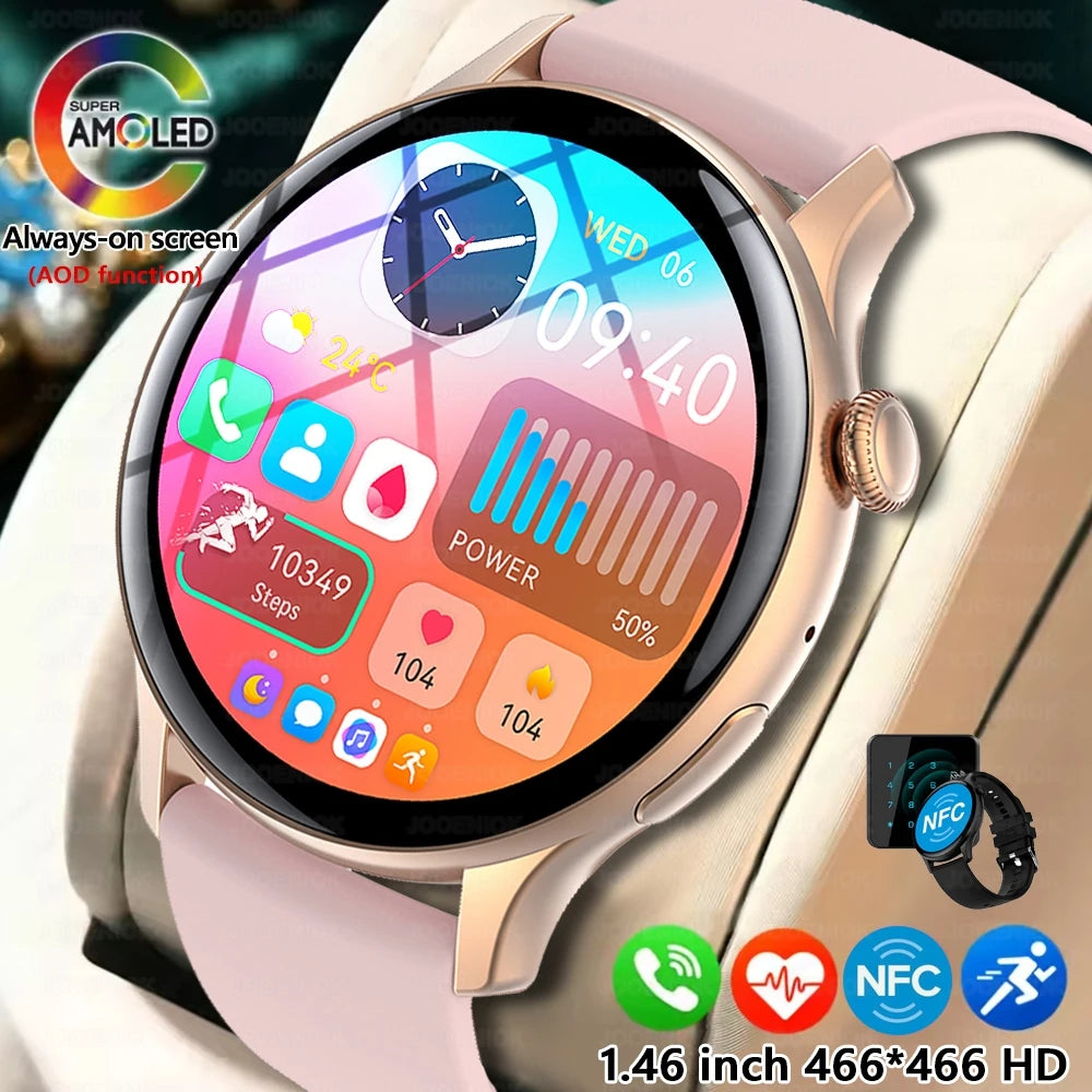 AMOLED NFC Smart Watch for Women - Bluetooth Call Health Monitor
