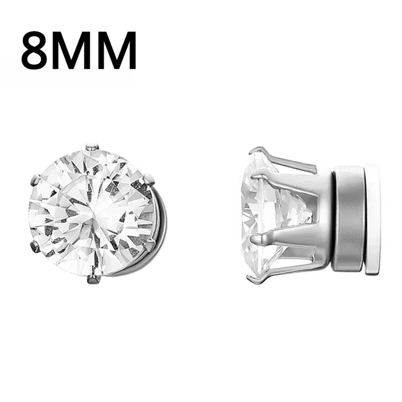 Magnetic Crystal Stud Earrings - Non-Piercing Round Clip-On Pair