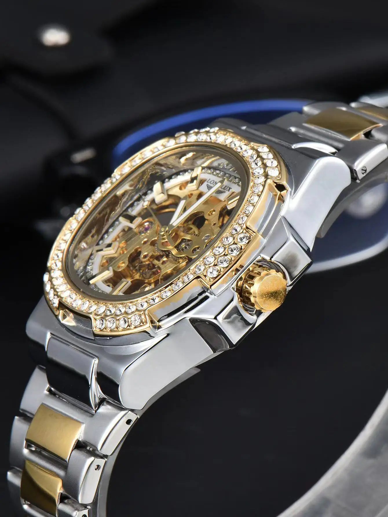LONGLUX Stainless Steel Automatic Mechanical Skeleton Watch - 3Bar Water Resistant