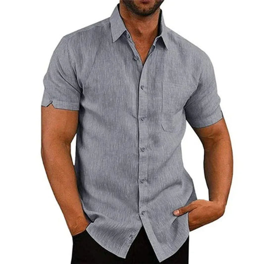 Men's Solid Short Sleeve Polo Shirt - Casual Button Front Summer Style