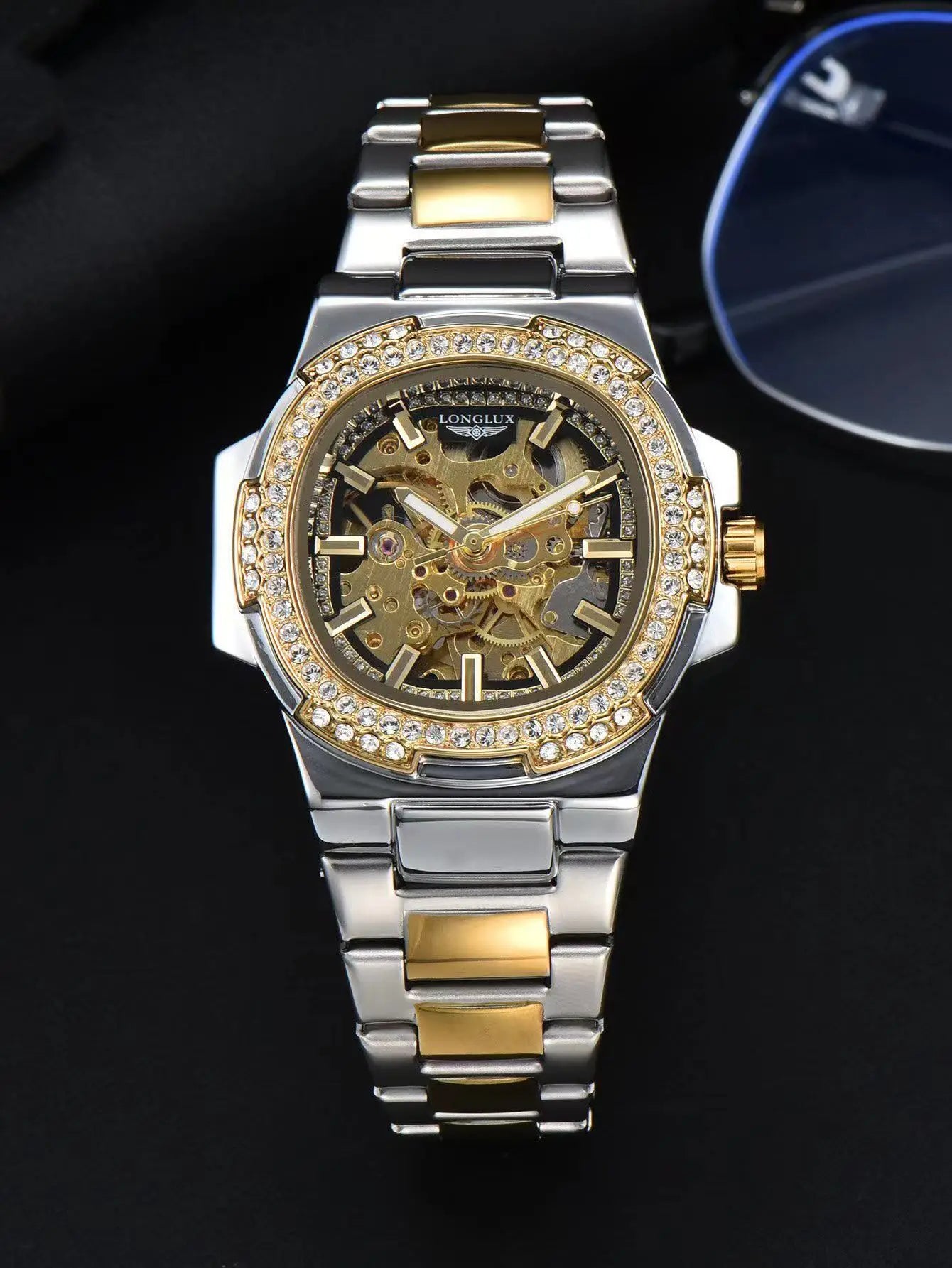 LONGLUX Stainless Steel Automatic Mechanical Skeleton Watch - 3Bar Water Resistant
