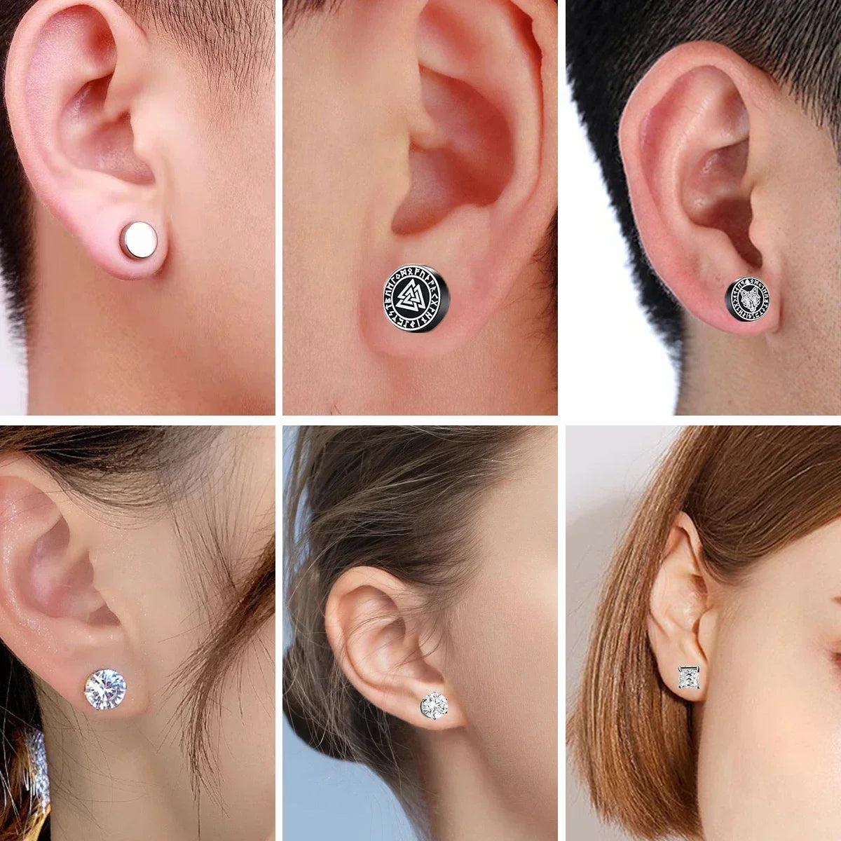 Magnetic Crystal Stud Earrings - Non-Piercing Round Clip-On Pair