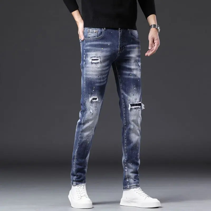 Premium Men's Ripped Stretch Jeans - Slim Streetwear Fit