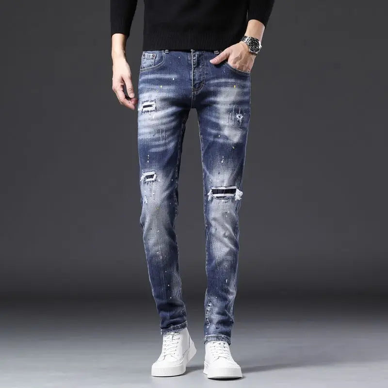 Premium Men's Ripped Stretch Jeans - Slim Streetwear Fit