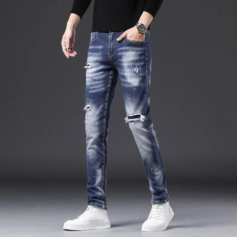 Premium Men's Ripped Stretch Jeans - Slim Streetwear Fit
