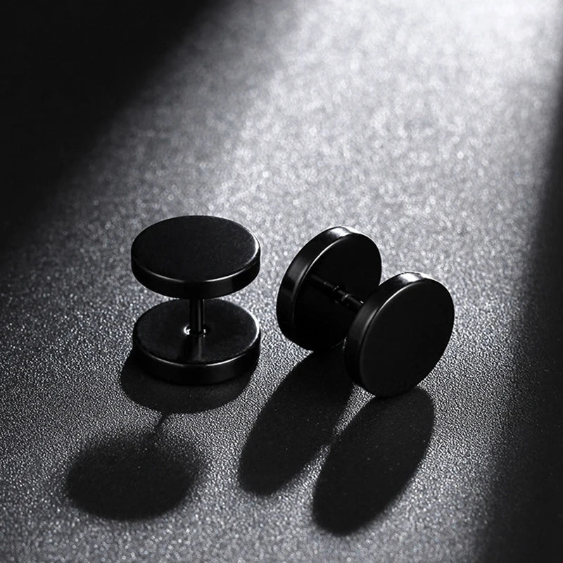 Black Stainless Steel Stud Earrings - Punk Gothic Unisex Pair