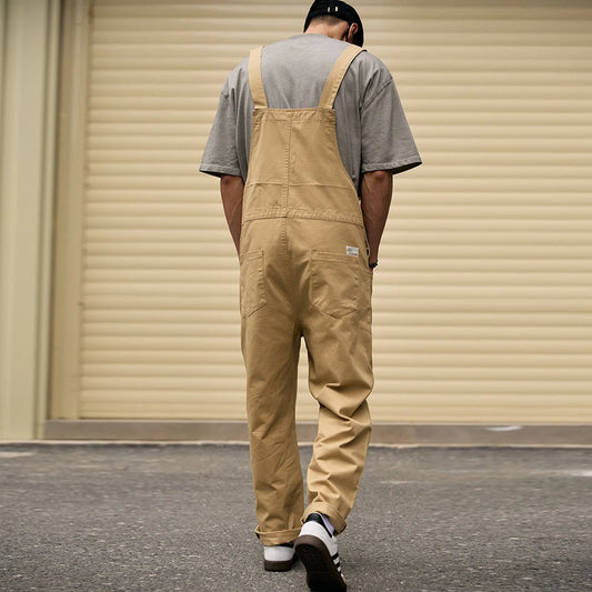 Men's Khaki Bib Overalls - Adjustable Cargo Dungarees