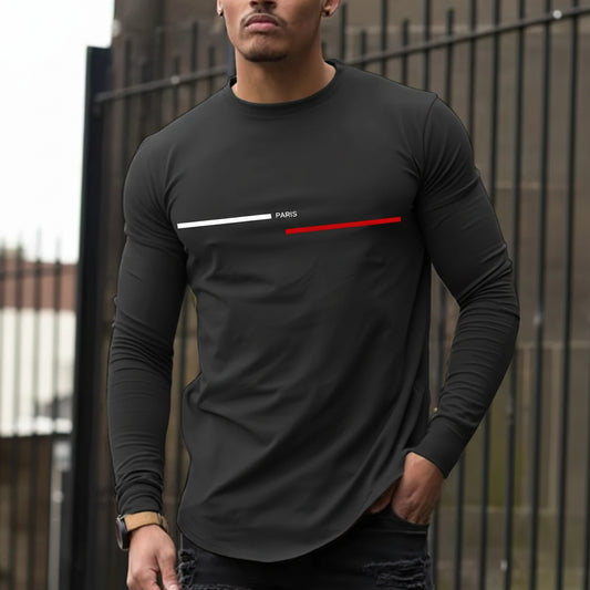 Premium Men's Paris Print Long Sleeve T-Shirt - Pure Cotton Comfort