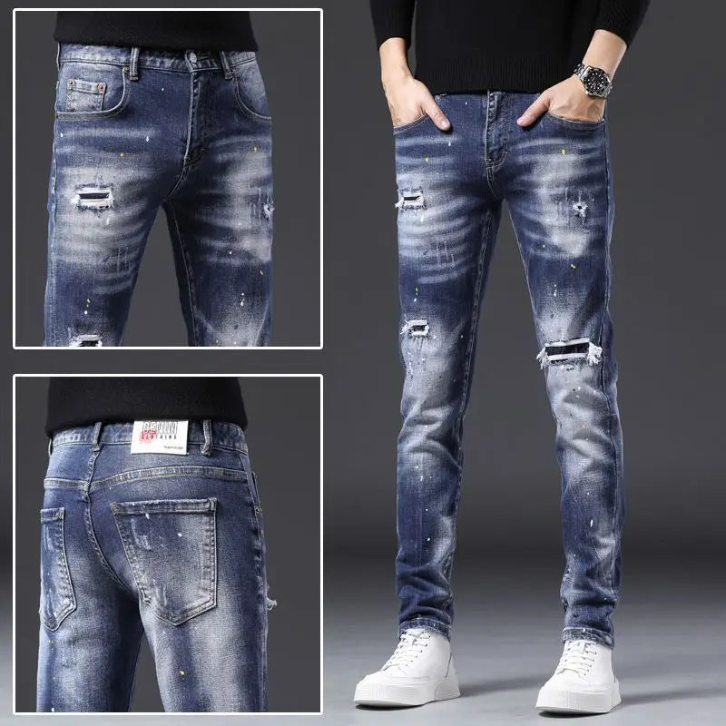 Premium Men's Ripped Stretch Jeans - Slim Streetwear Fit