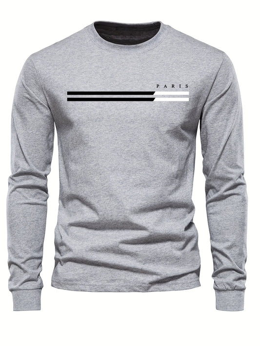 Premium Men's Paris Print Long Sleeve T-Shirt - Pure Cotton Comfort