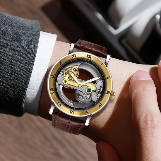 YASHIDUN Stainless Steel Automatic Mechanical Skeleton Watch - 3Bar Water Resistant