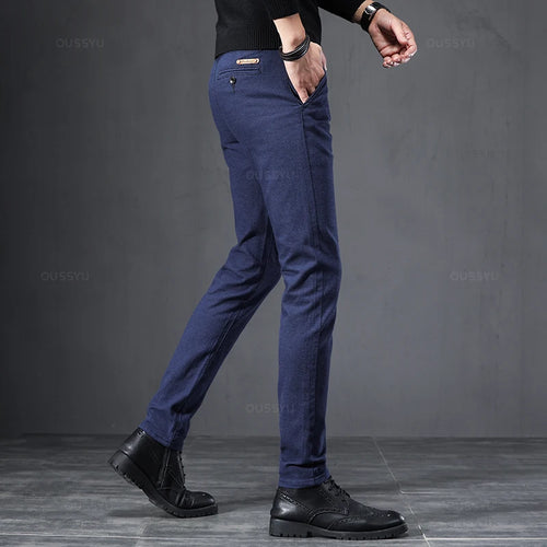 2025 Spring Autumn Business Dress Pants Men Elastic Waist Frosted Fabric Casual Trousers Formal Social Suit Pant Costume Homme